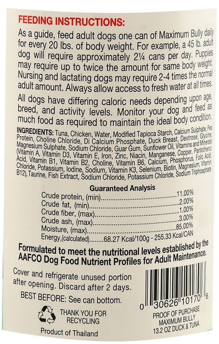 Maximum Bully Chunky Duck & Tuna in Broth, 13.2 oz - Jeffers - Dog Supplies > Dog Food > Wet Dog Food