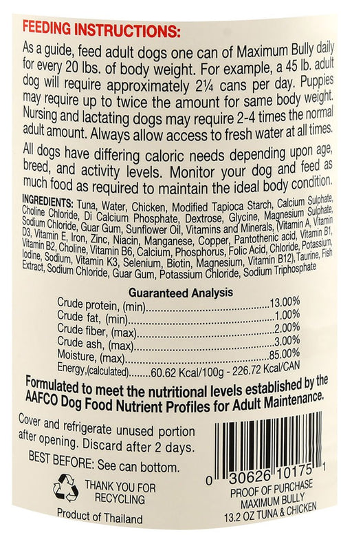 Maximum Bully Tuna & Shredded Chicken in Broth, 13.2 oz - Jeffers - Dog Supplies > Dog Food > Wet Dog Food