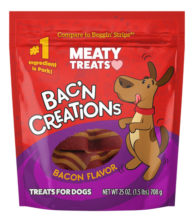 Meaty Treats Wavy Strips Dog Treats, 40 oz - SUS3U - 40 oz - Bacon - 1