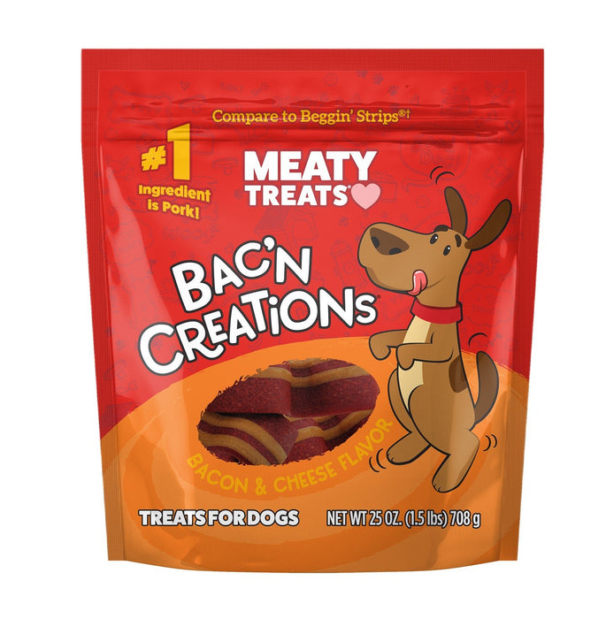 Meaty Treats Wavy Strips Dog Treats, 40 oz - SUS3V - 40 oz - Bacon/Cheese - 3