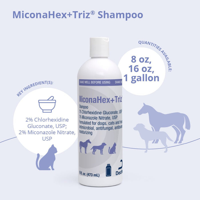 MiconaHex+Triz Medicated Antifungal & Antibacterial Shampoo for Dogs, Cats & Horses - 013DP-73169 - 16 oz - 8