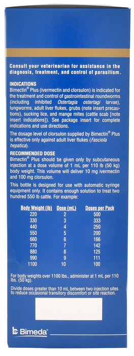 Bimectin Plus Injectable Cattle Wormer - Bimectin Plus Injectable Cattle Dewormer, 1000 mL  