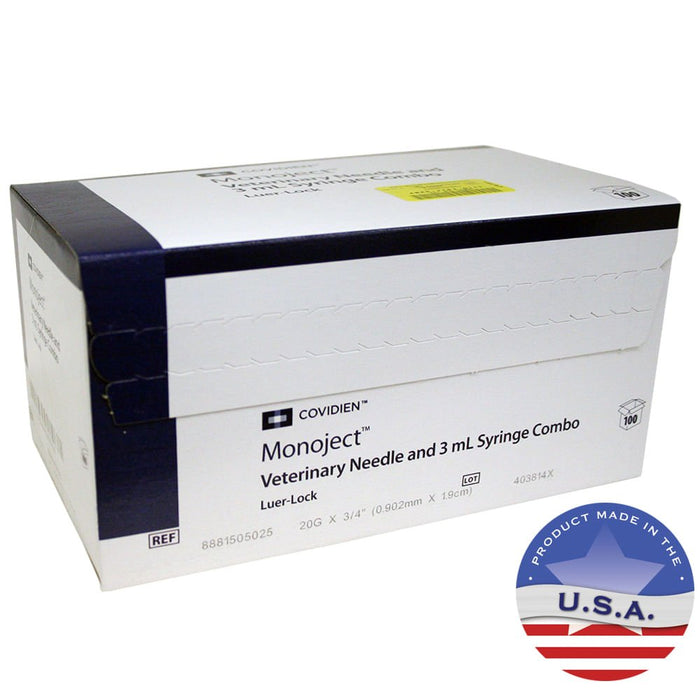 Monoject Luer - Lock (LL) Syringe with Needle Combo - 01101MON-3X20X3-4LL - 3 cc LL with 20G x 3/4" - 100 Count - 5