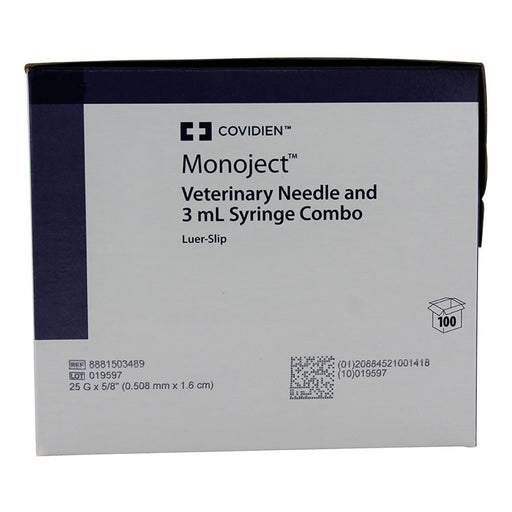Monoject Luer - Slip (LS) Syringe with Needle Combo - 01101MON-3X25X5-8LS - 3 cc LS with 25G x 5/8" - 100 Count - 7