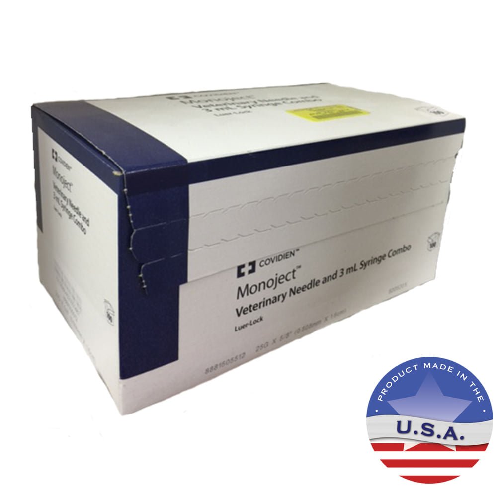 Monoject Luer - Lock (LL) Syringe with Needle Combo - 01101MON-3X25X5-8LLB - 3 cc LL with 25G x 5/8" - 100 Count - 1