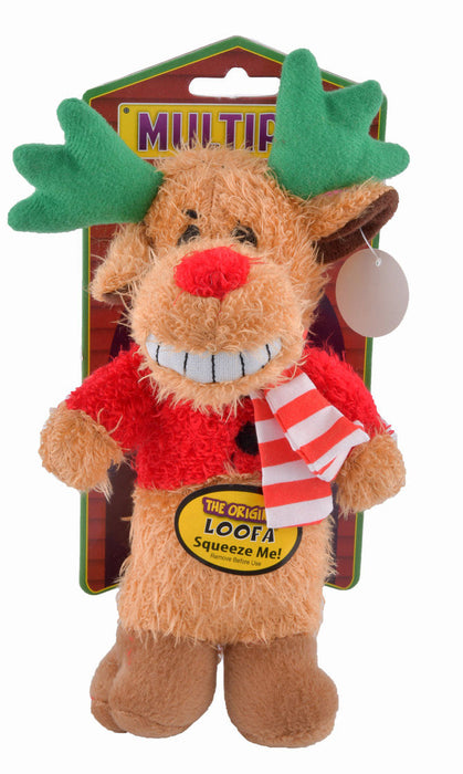 Loofa Reindeer Dog Toys - 6" Loofa Reindeer, Assorted  