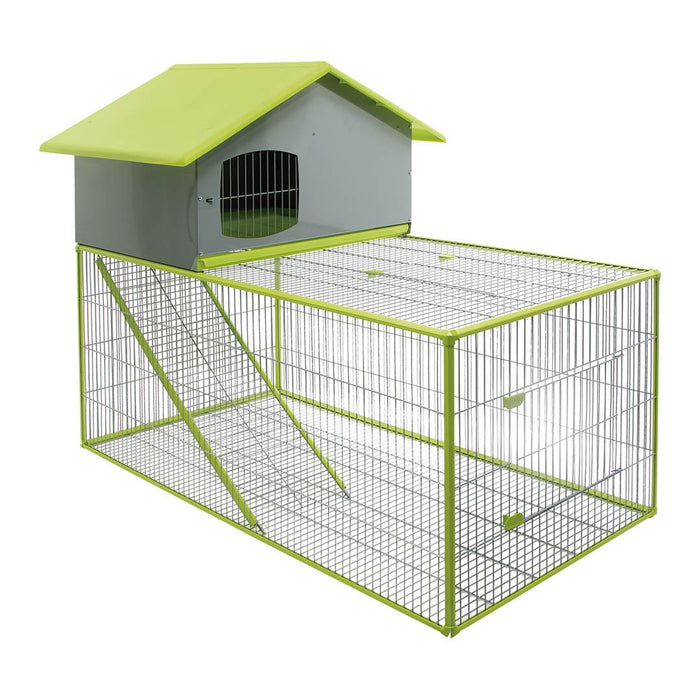 Multi - Level Rabbit & Poultry Hutch with Ladder and Shelter - GAUF8 - Green - 1