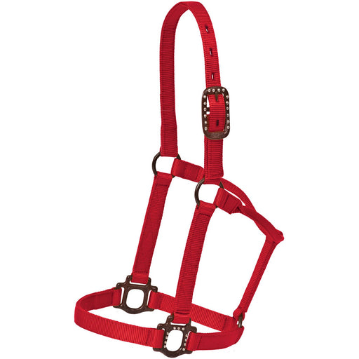 Mustang Nylon Halter with Antique Dot Hardware for Horses - 1212AB - Red - Horse - 1 ct - 1