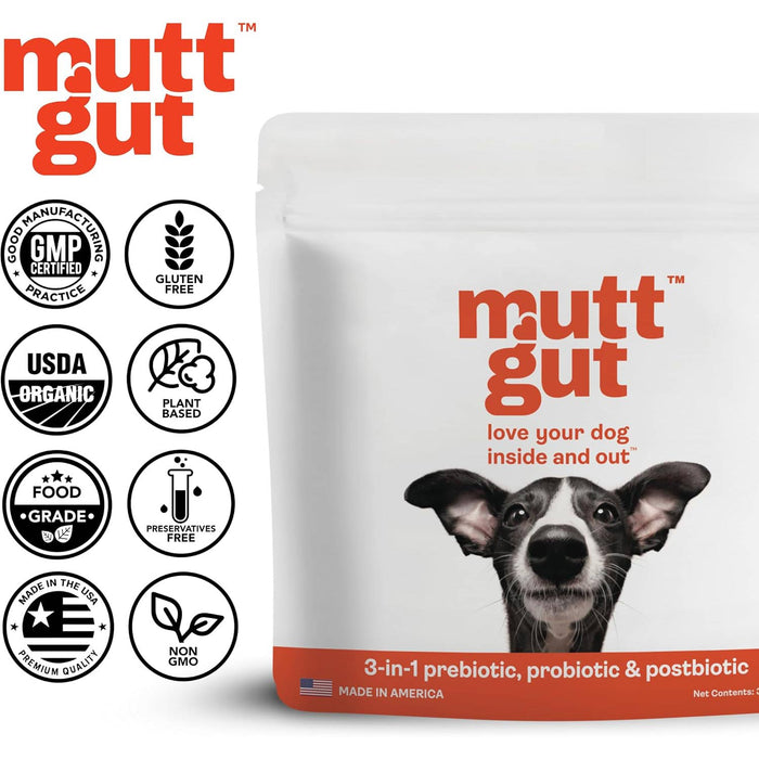 Mutt Gut 3 - in - 1 Pre + Pro + Postbiotic Supplement for Dogs - MTT02 - under 40lbs (90g) - 2