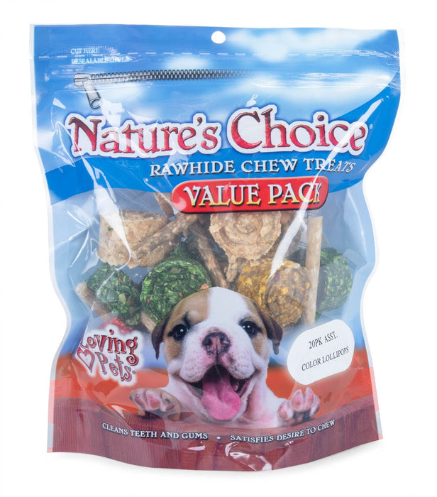 Nature's Choice Natural Rawhide Lollipop, Assorted Colors, 20 pk - Jeffers - Dog Supplies > Dog Treats