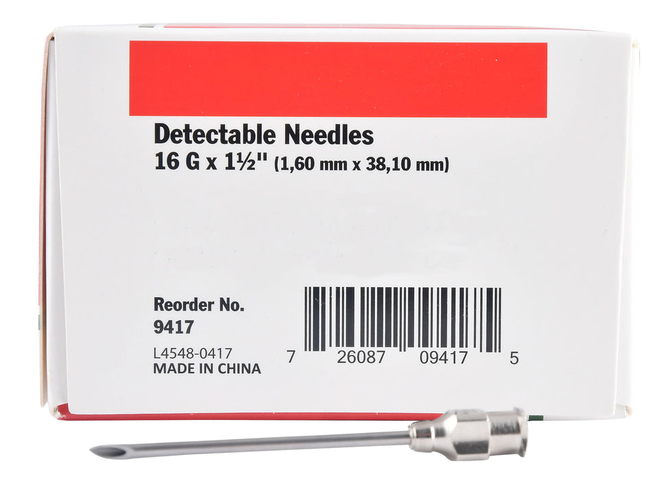 Ideal D3 Detectable Needles, Box of 100 - 16ga x 1 1/2" - D3 Detectable Needles, Box of 100  