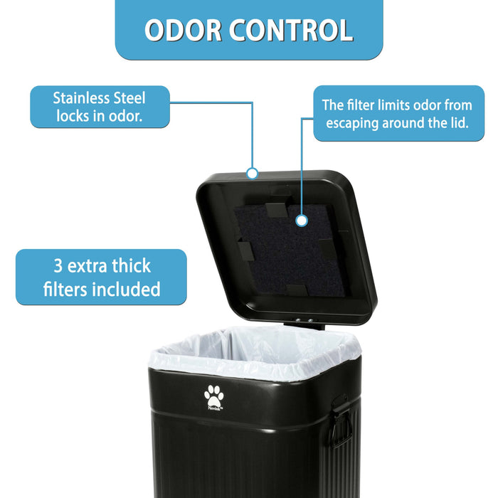 Nevink Dog Poop Trash Can & Filters for Outdoors – 12 Liter, Odor Control, Hands - Free, Weather Resistant - 005SIN-07676 - Trash Can - Matte Black - 12