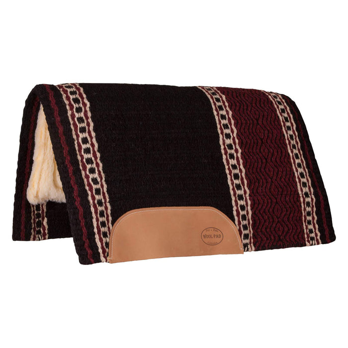 New Zealand Wool Fleece Saddle Pad for Horses – 34" x 36", Shock - Absorbing Felt Center - 121W5 - Burgundy/Black - 34" x 36" - 1" - 1