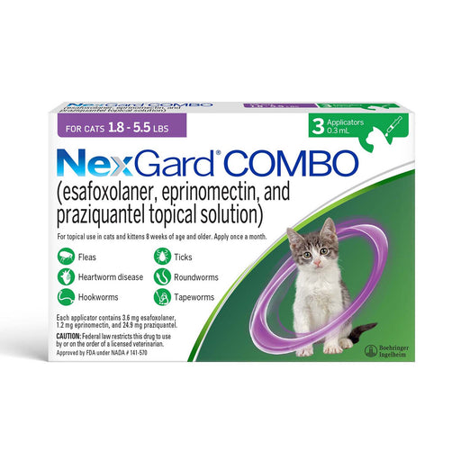 Nexgard Combo Topical for Cats - 012BI-160009 - 3pk - 1.8 - 5.5lbs - 9
