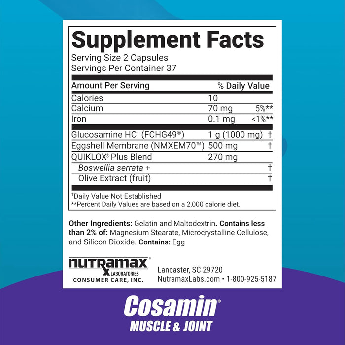Nutramax Cosamin Muscle & Joint for Men & Women, 74 Capsules - 2FXA - 74 Capsules - 2