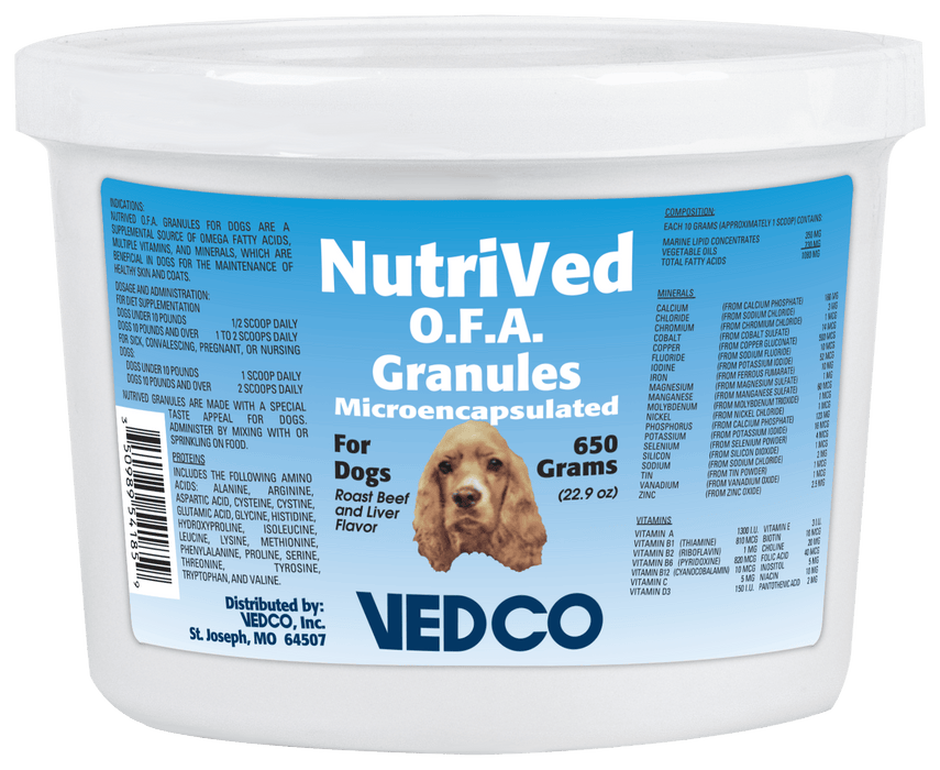 NutriVed O.F.A. Microencapsulated Granule Supplement for Dogs – Roast Beef & Liver, Joint & Skin Support, 650g - WVDE - 650g - 1