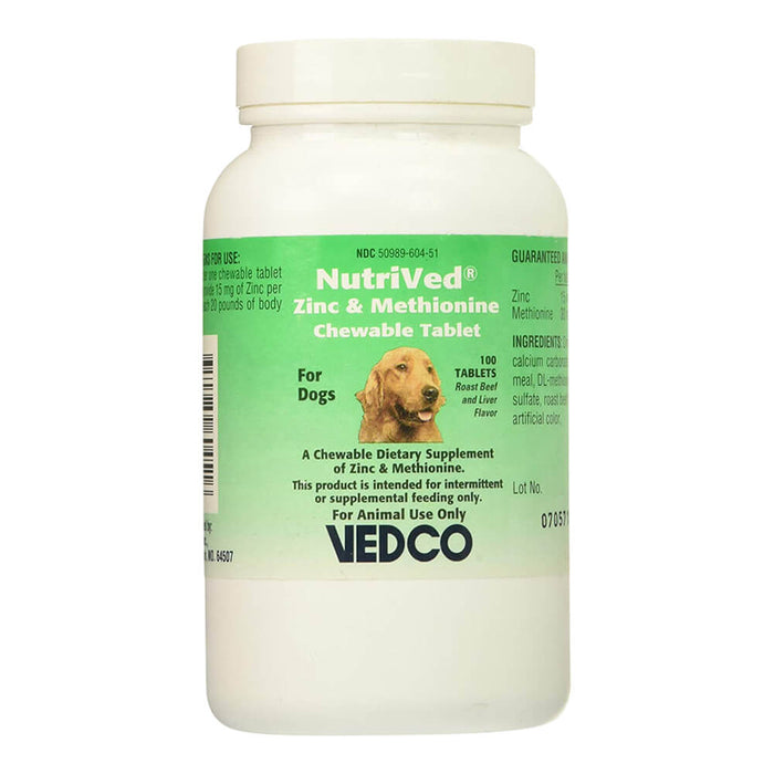 Nutrived Zinc & Methionine Chewable Tablets for Dogs, 15mg, 100ct - WVDW - Roast Beef & Liver - 15 mg - 100 Chewable Tablets - 1