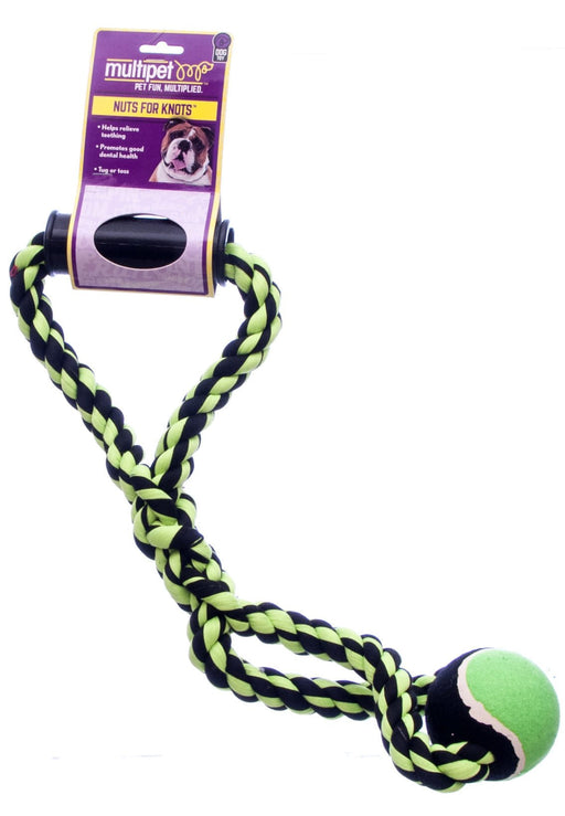 Nuts for Knots Rope Tug Dog Toy with Handle & Tennis Ball, Assorted - MRDI - 14" - Assorted - 1 ct - 6