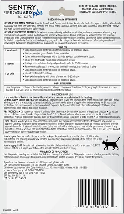 Sentry Fiproguard Plus for Cats - 6 pack Fiproguard Plus for Cats  