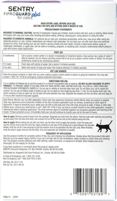 Sentry Fiproguard Plus for Cats - 6 pack Fiproguard Plus for Cats  