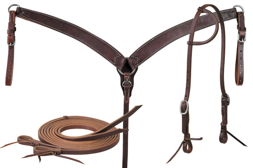 Oiled Harness Leather Tack Set with Sliding Ear Headstall Kit - Jeffers - Horse Supplies > Horse Tack > Tack Sets