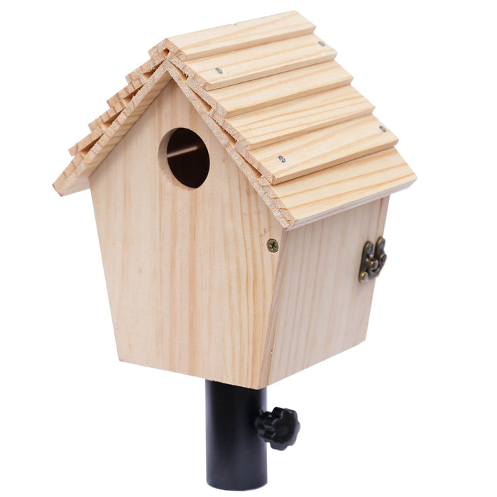 Outdoor Bluebird House with Baby Steps – Durable Pine, T - Post Mountable Adaptor Included - BBT8 - Chalet - 4