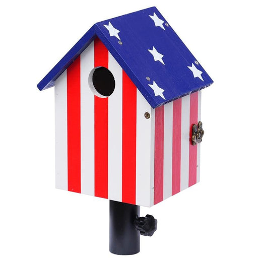 Outdoor Bluebird House with Baby Steps – Durable Pine, T - Post Mountable Adaptor Included - BBTB - Flag (Red, White & Blue) - 2