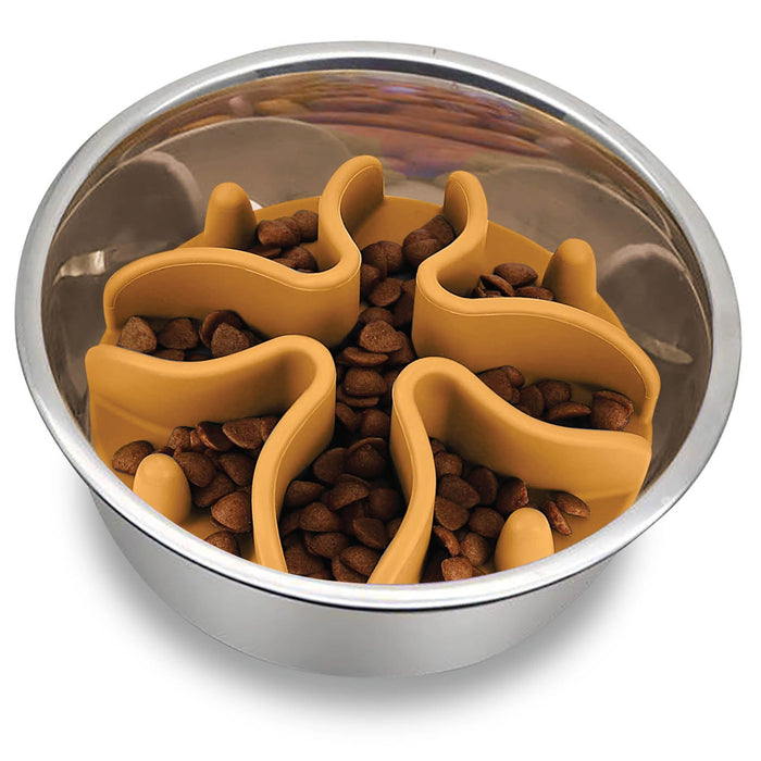 Paw Puzzle Slow Feeder Dog Bowl Insert - NP22Z - Orange - Small, 4" - 1 - 2