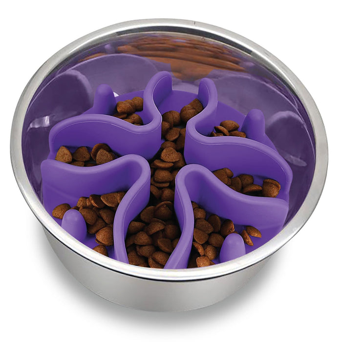 Paw Puzzle Slow Feeder Dog Bowl Insert - NP231 - Puprle - Medium, 5" - 1 - 4