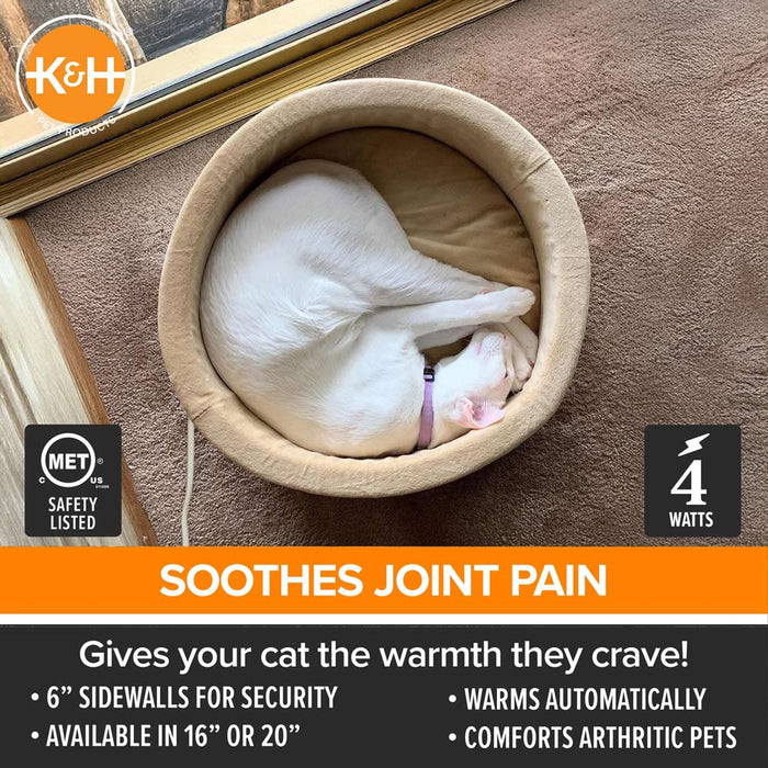 K&H Pet Products Thermo-Kitty Bed Indoor Heated Cat Bed Color Brown