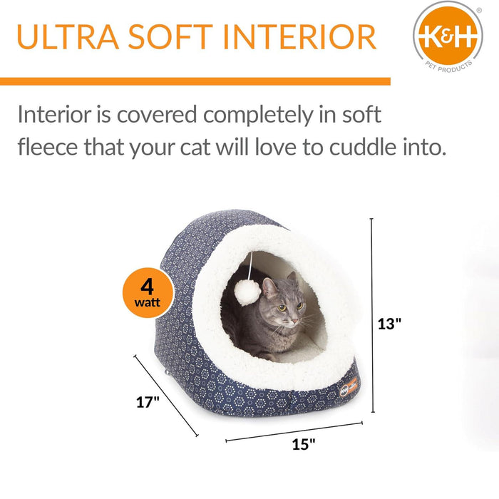 K&H Pet Products Thermo-Pet Cave Cat Bed Heated Color Blue