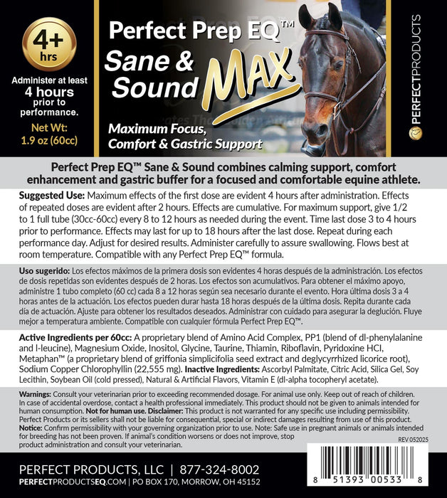 Perfect Prep EQ Sane & Sound MAX Calming Paste for Horses, 60 cc - PEPBL - 60 cc - 3