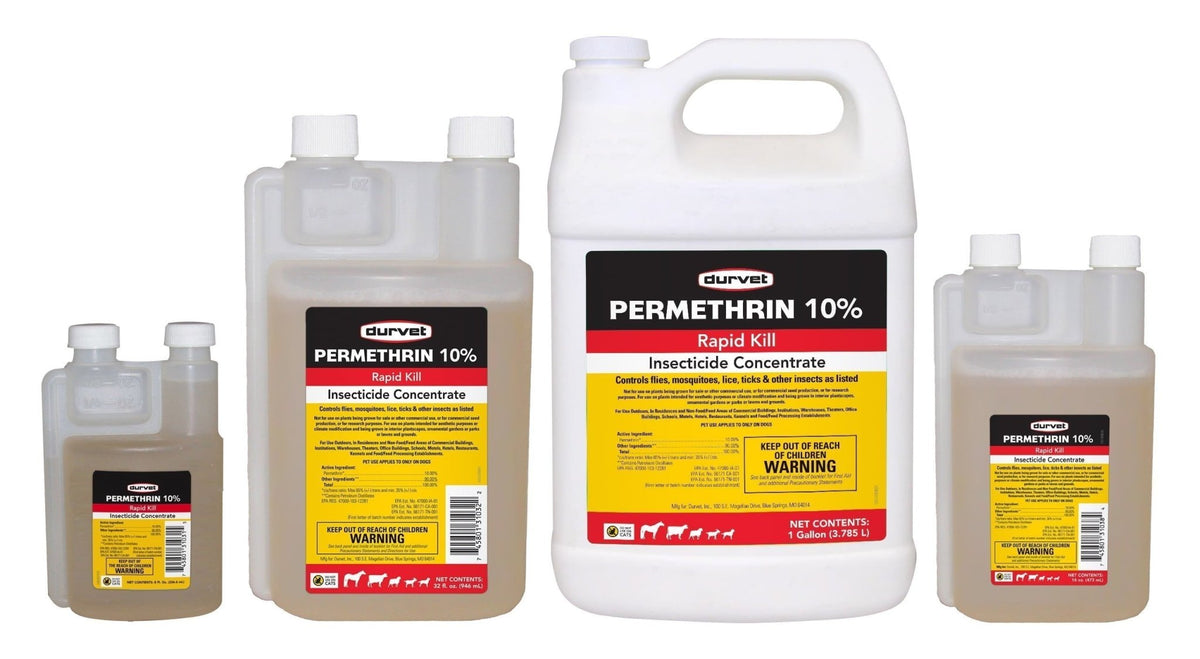 Permethrin Rinse Durvet Permethrin 10% EC Premise Spray Fly Control for Livestock — Jeffers