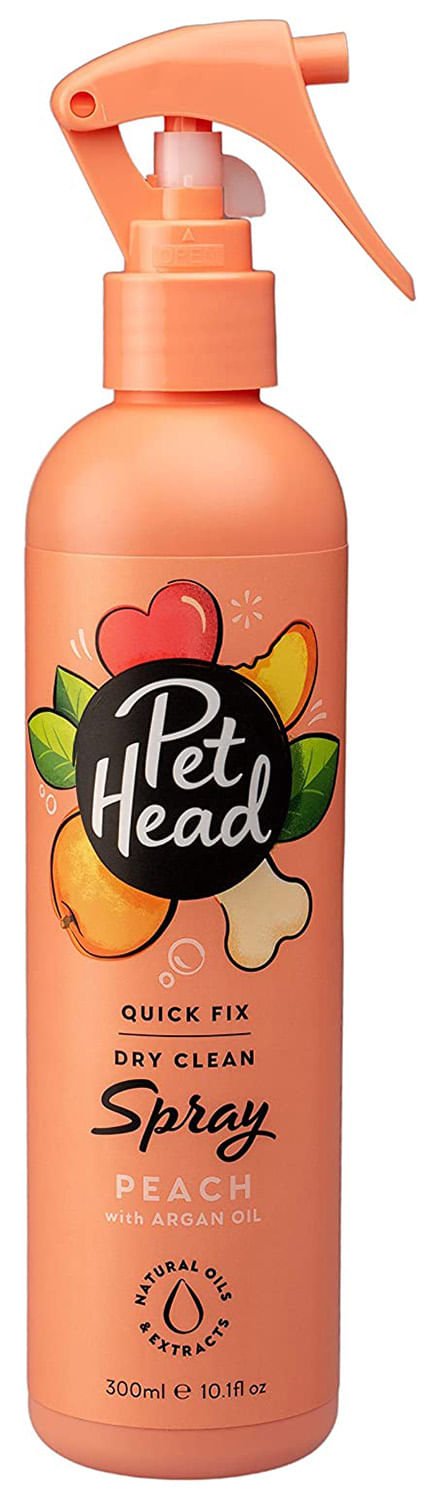 Pet Head Quick Fix Dog Dry Clean Spray | Peach Scent | Dry Dog Shampoo For Smelly Dogs | Nourishes And Softens Coat & Skin | Professional Grooming | Vegan | Gentle