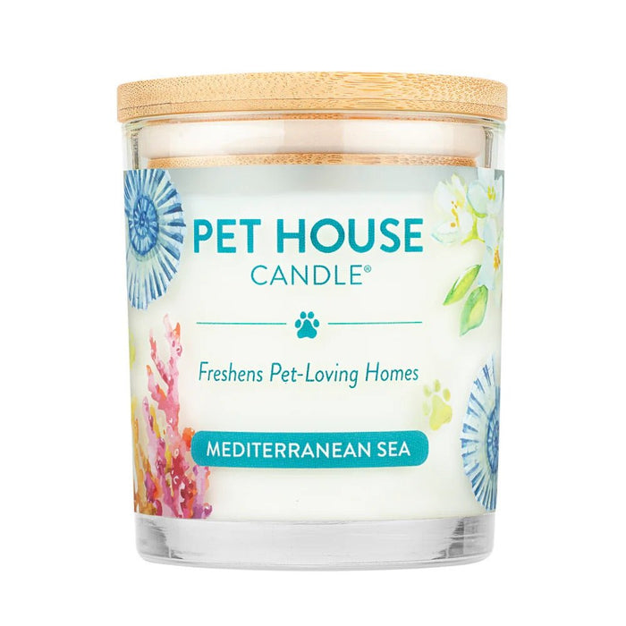 Pet House Candle, 9 oz – Pet Odor Eliminating, Non - Toxic, Long - Lasting, Hand - Poured in USA - PHCA - Mediterranean Sea - 9 oz - 1 ct - 48