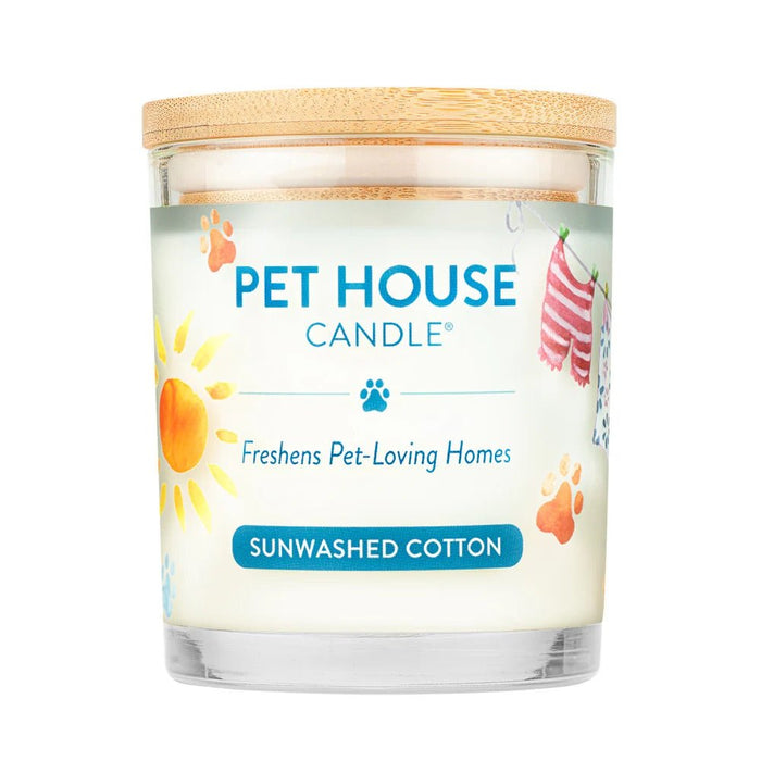 Pet House Candle, 9 oz – Pet Odor Eliminating, Non - Toxic, Long - Lasting, Hand - Poured in USA - PHCC - Sunwashed Cotton - 9 oz - 1 ct - 58
