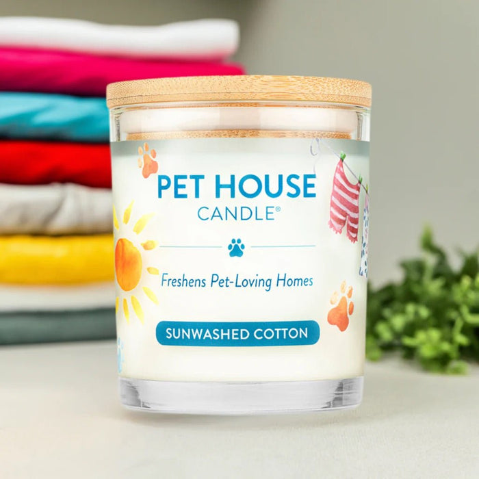 Pet House Candle, 9 oz – Pet Odor Eliminating, Non - Toxic, Long - Lasting, Hand - Poured in USA - PHCC - Sunwashed Cotton - 9 oz - 1 ct - 62