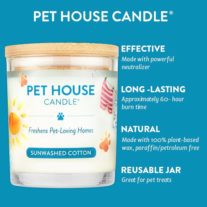 Pet House Candle, 9 oz – Pet Odor Eliminating, Non - Toxic, Long - Lasting, Hand - Poured in USA - PHCC - Sunwashed Cotton - 9 oz - 1 ct - 61