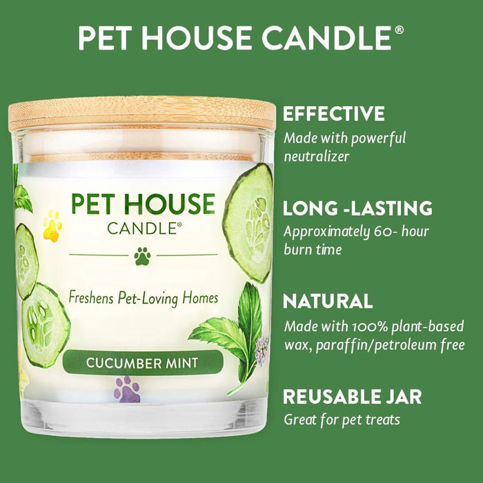 Pet House Candle, 9 oz – Pet Odor Eliminating, Non - Toxic, Long - Lasting, Hand - Poured in USA - PHCF - Cucumber Mint - 9 oz - 1 ct - 76