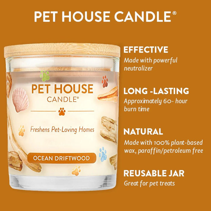 Pet House Candle, 9 oz – Pet Odor Eliminating, Non - Toxic, Long - Lasting, Hand - Poured in USA - PHCH - Ocean Driftwood - 9 oz - 1 ct - 86
