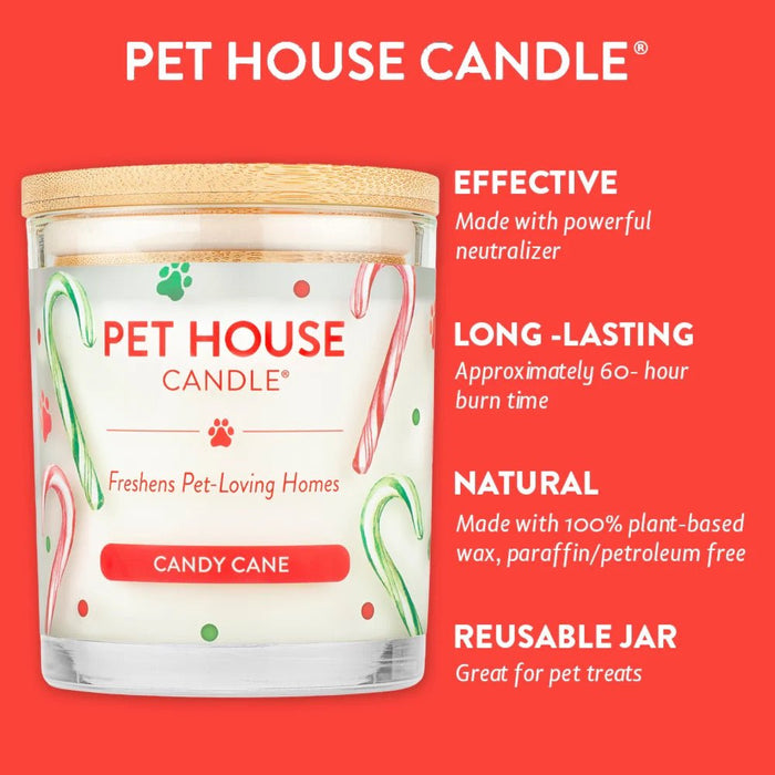 Pet House Candle, 9 oz – Pet Odor Eliminating, Non - Toxic, Long - Lasting, Hand - Poured in USA - PHCN - Candy Cane - 9 oz - 1 ct - 111