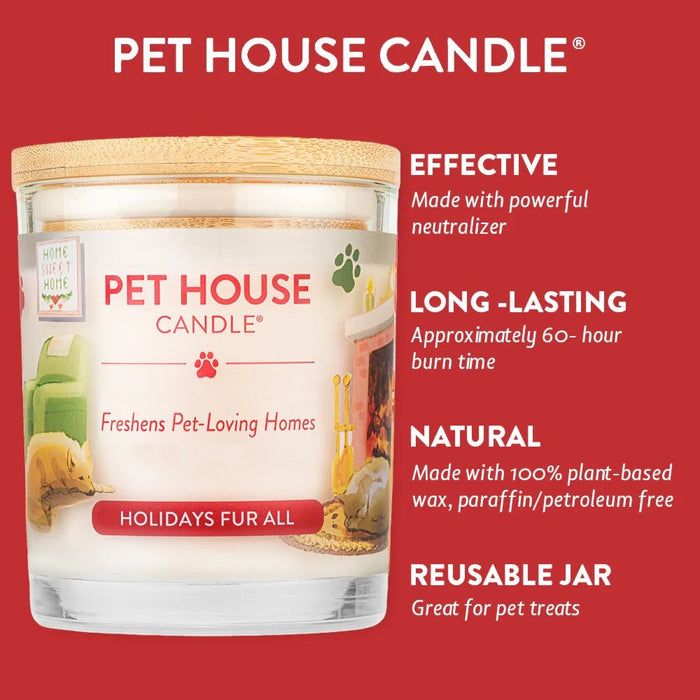 Pet House Candle, 9 oz – Pet Odor Eliminating, Non - Toxic, Long - Lasting, Hand - Poured in USA - PHCQ - Holiday Fur All - 9 oz - 1 ct - 115