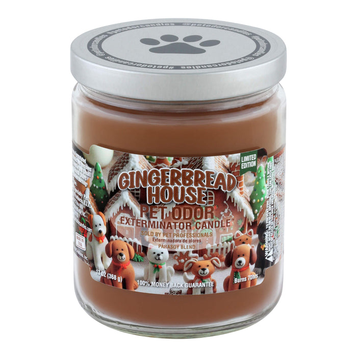 Pet Odor Exterminator Candle – Enzyme - Based Odor Eliminating Candle Safe for Pets - SPTGD - Gingerbread House - 13 oz - 62