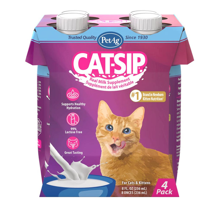 PetAg Cat - Sip Real Milk Treat - Ready to Feed Snack for Cats - 4 Pack - B7ZU - 4 (8 oz bottles) - 1 - 1