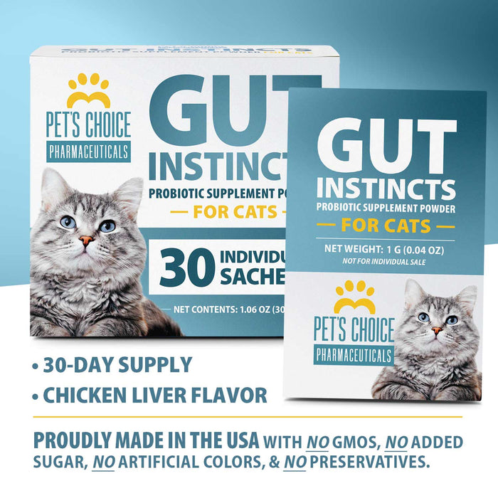 Pet’s Choice Gut Instincts Probiotic Supplement for Cats, Digestive & Immune Support, 30 Powder Packets, Made in USA - 015PC-ZVH - Chicken Liver - 30 ct - 9