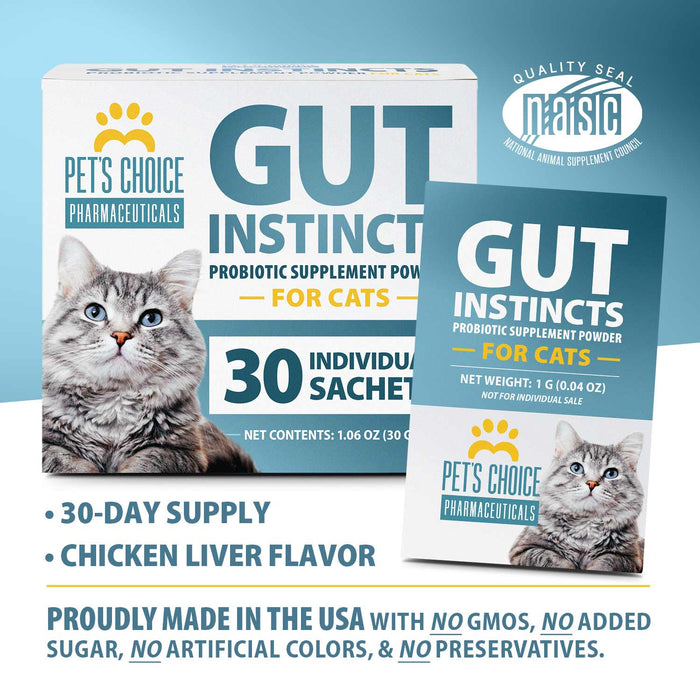 Pet’s Choice Gut Instincts Probiotic Supplement for Cats, Digestive & Immune Support, 30 Powder Packets, Made in USA - 015PC-ZVH - Chicken Liver - 30 ct - 7