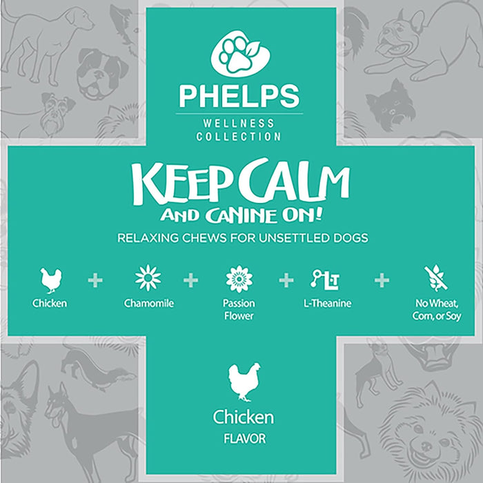 Phelps Wellness Functional Dog Chew Supplements – Calming, Digestive, Skin & Coat, Hip & Joint, Sensitive Stomach & Brain Support Treats, 4.5 oz - PH3AA - Keep Calm - Relaxing - Chicken - 4.5 oz - 3