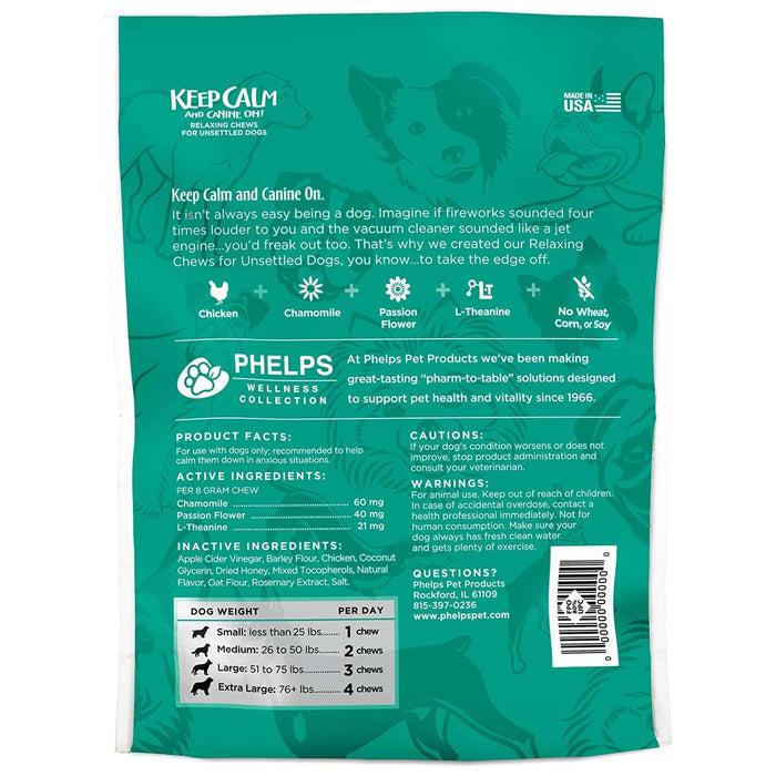 Phelps Wellness Functional Dog Chew Supplements – Calming, Digestive, Skin & Coat, Hip & Joint, Sensitive Stomach & Brain Support Treats, 4.5 oz - PH3AA - Keep Calm - Relaxing - Chicken - 4.5 oz - 2