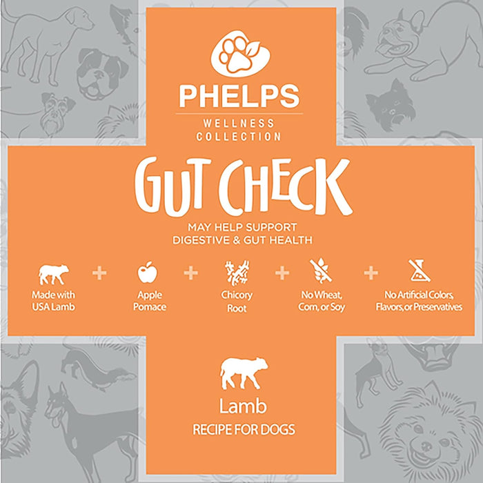 Phelps Wellness Functional Dog Chew Supplements – Calming, Digestive, Skin & Coat, Hip & Joint, Sensitive Stomach & Brain Support Treats, 4.5 oz - PH3AB - Gut Check - Digestive & Gut - Lamb - 4.5 oz - 7
