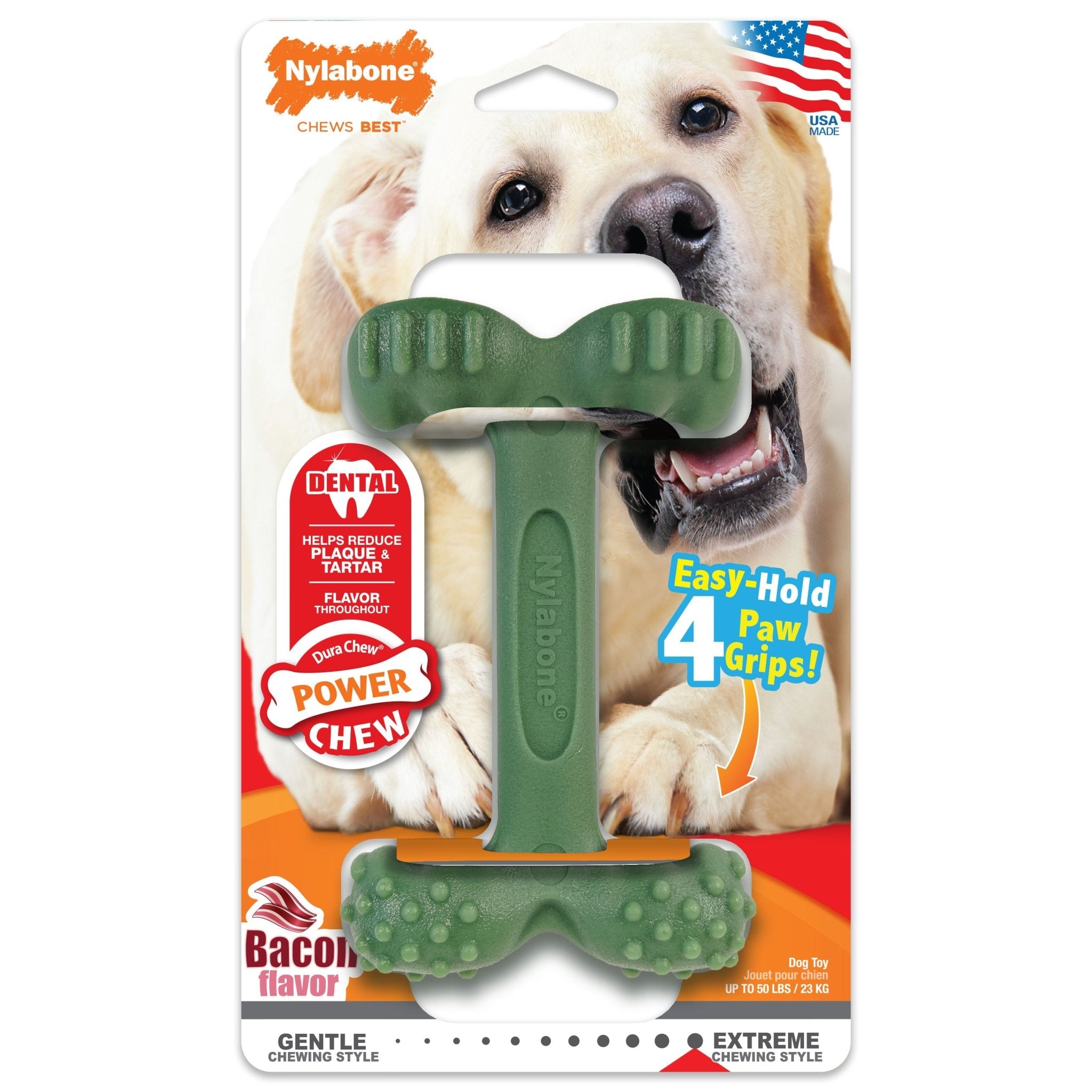 Nylabone Power Chew Easy-Hold Bacon Dental Dog Toy, Large
